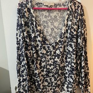 Loft Linen blend light blue & white floral sweater